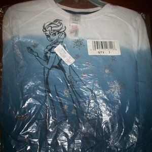 Frozen BLUE SWEATSHIRT Elsa Dip Dyed Glitter Snowflakes New DISNEY Women's XS